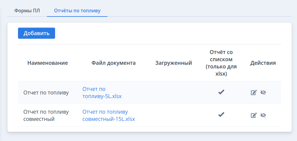 Шаблоны отчётов по топливу