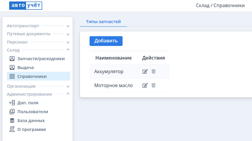 Типы запчастей